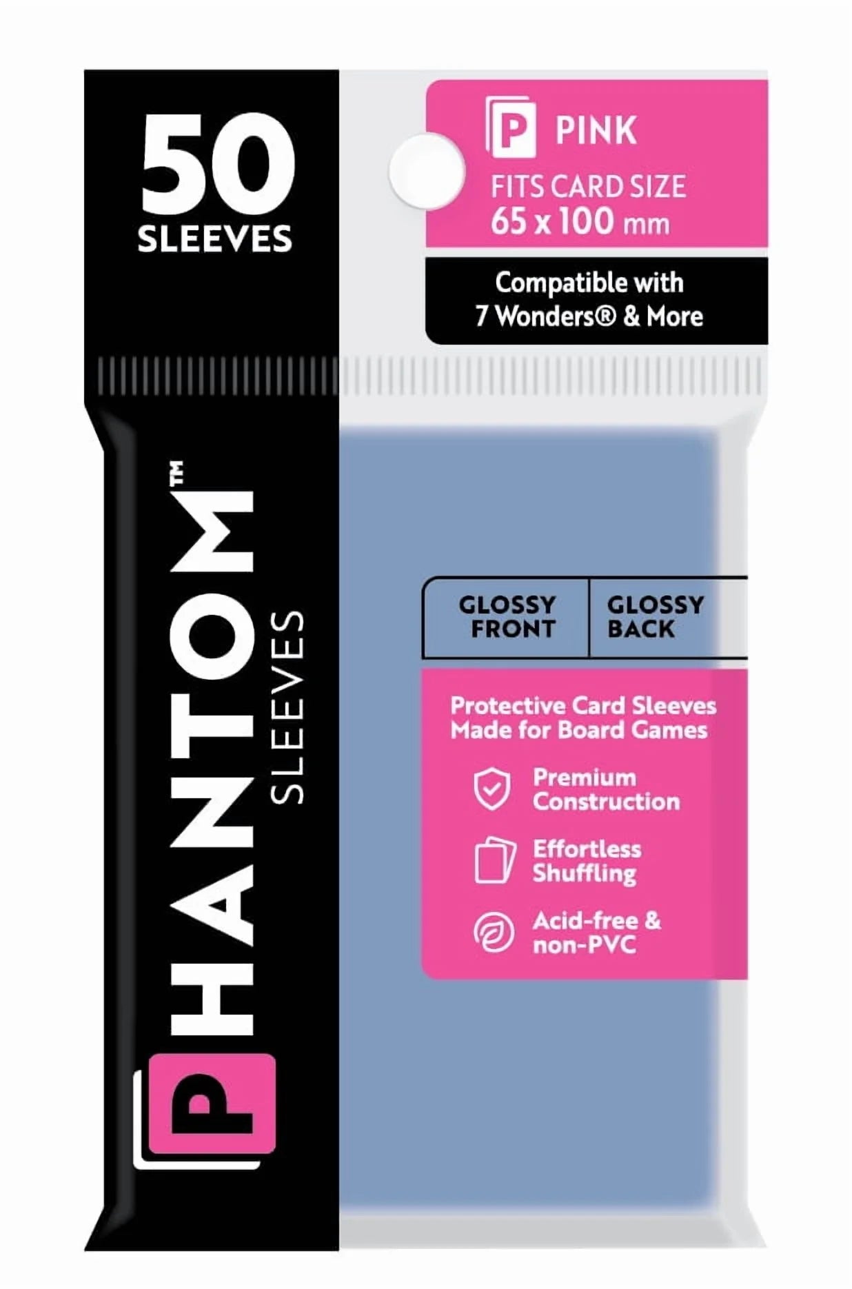 Phantom Sleeves: Pink Size (65mm x 100mm) - Glossy/Glossy